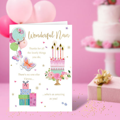 Wonderful Nan Celebrate Joyfully! Hand-Finished Birthday Greeting Card