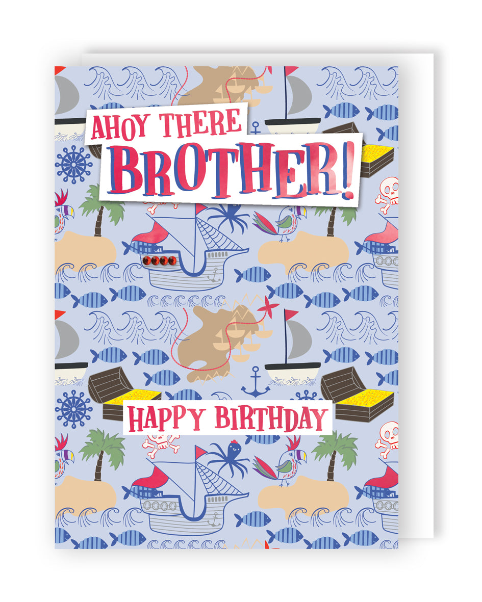 Ahoy There Brother Fishy Treasure Hunt! Hand-Finished Birthday Greeting Card