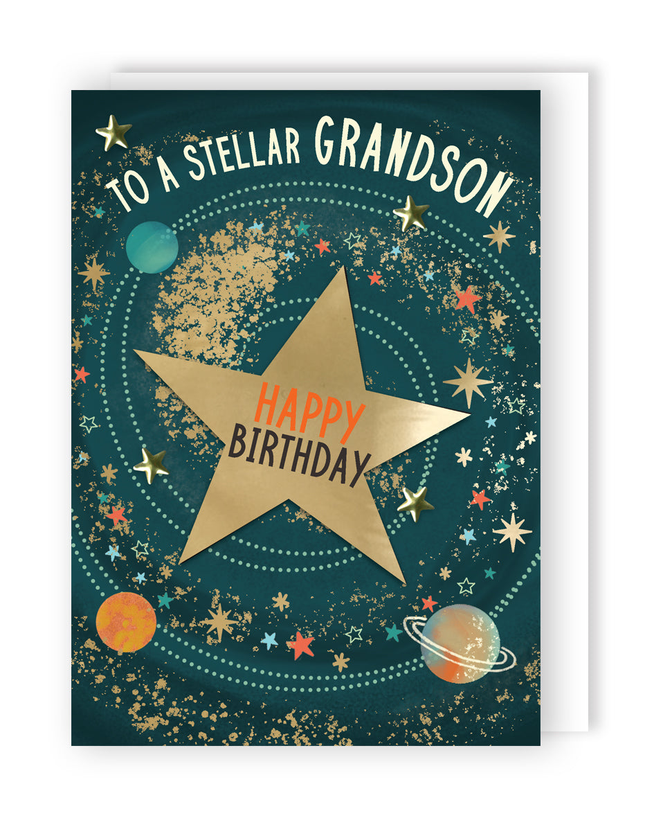 To A Stellar Grandson Galactic Adventure Hand-Finished Birthday Greeting Card