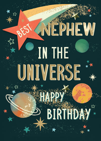 Best Nephew Star-Tastic Adventure! Hand-Finished Birthday Greeting Card