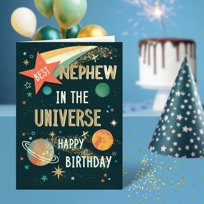 Best Nephew Star-Tastic Adventure! Hand-Finished Birthday Greeting Card