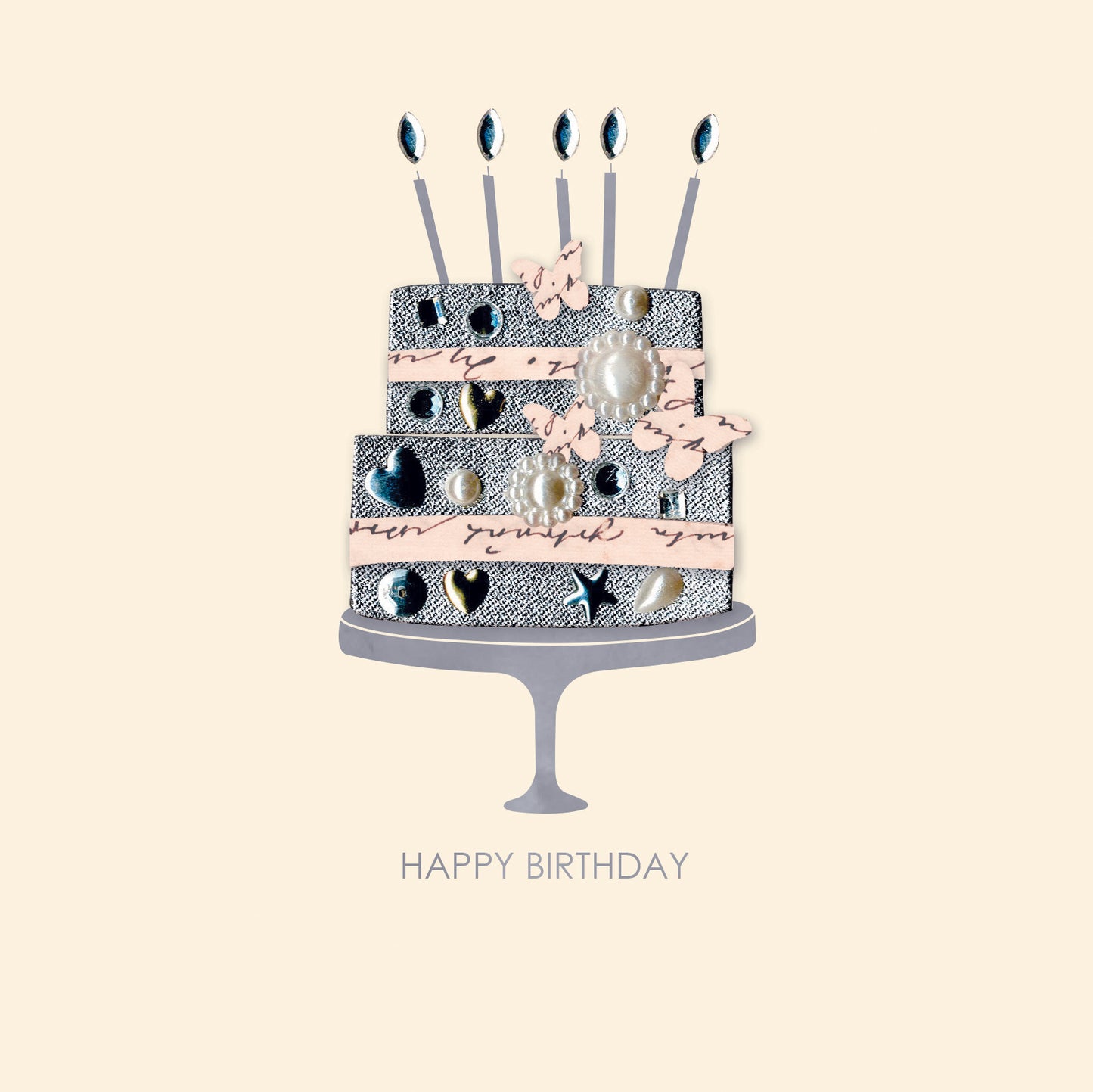 Jewelled Handmade Embellished Cake & Candles Birthday Card