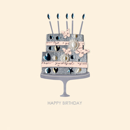 Jewelled Handmade Embellished Cake & Candles Birthday Card