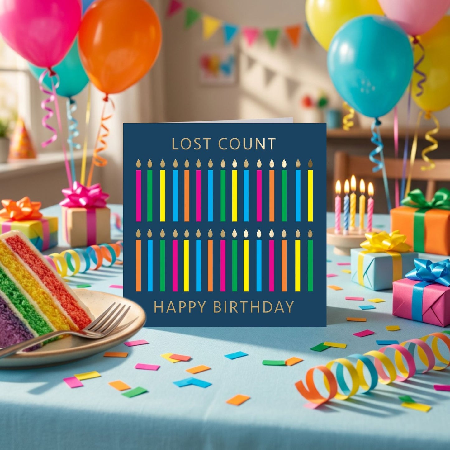 Lost Count Birthday Card Neon Candles Embossed & Foiled Kazoo Range
