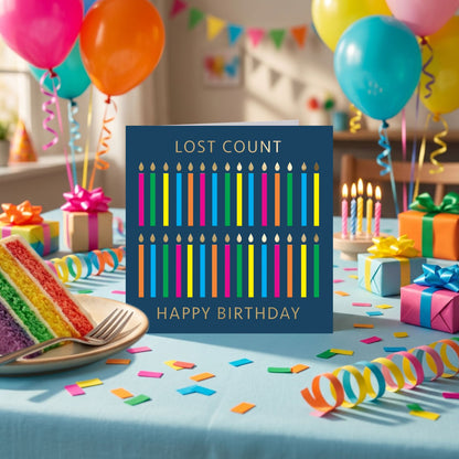 Lost Count Birthday Card Neon Candles Embossed & Foiled Kazoo Range