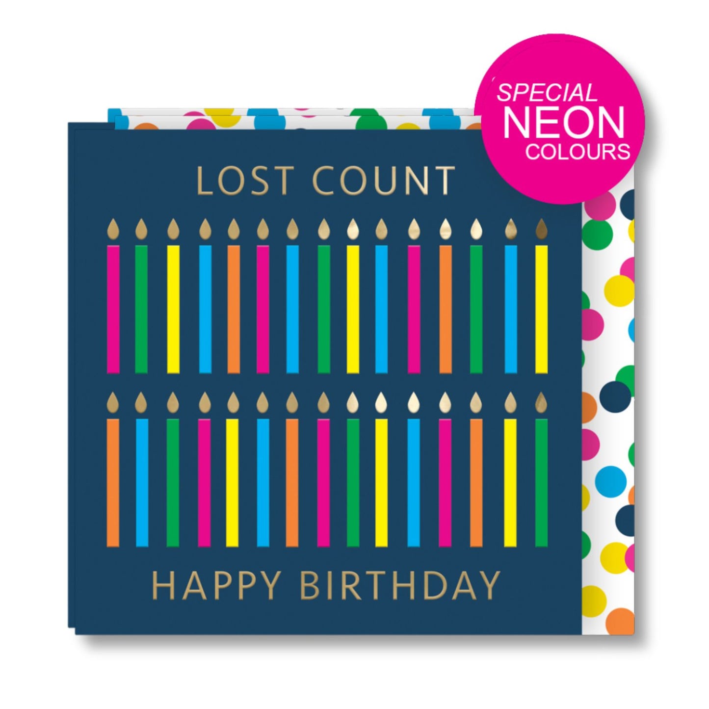Lost Count Birthday Card Neon Candles Embossed & Foiled Kazoo Range