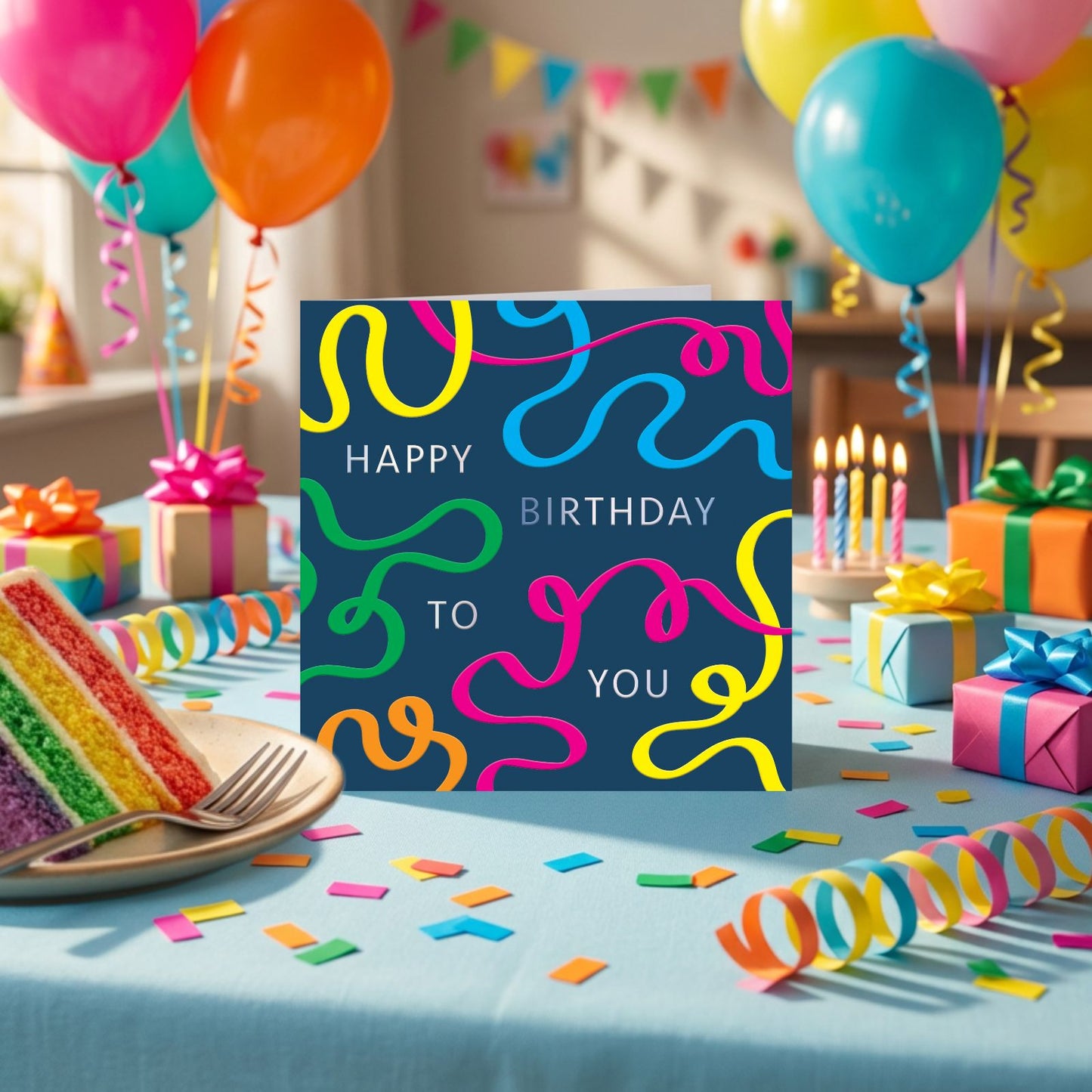 Happy Birthday Card Neon Streamers Embossed & Foiled Kazoo Range