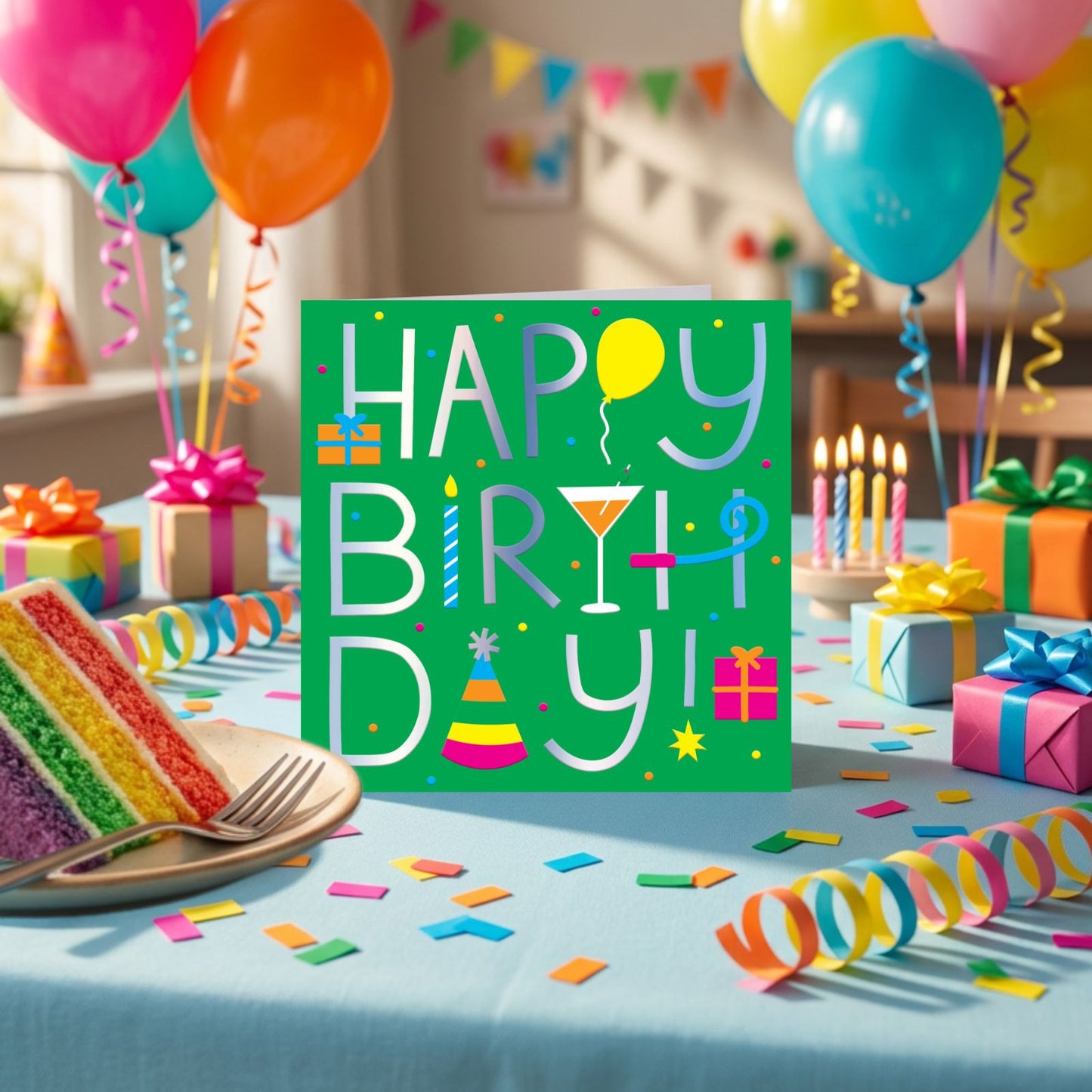 Happy Birthday! Card Neon Party Celebration Embossed & Foiled Kazoo Range