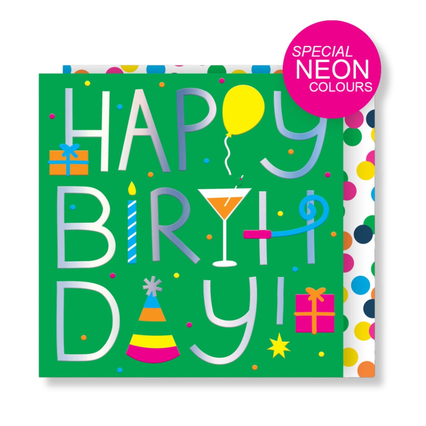 Happy Birthday! Card Neon Party Celebration Embossed & Foiled Kazoo Range