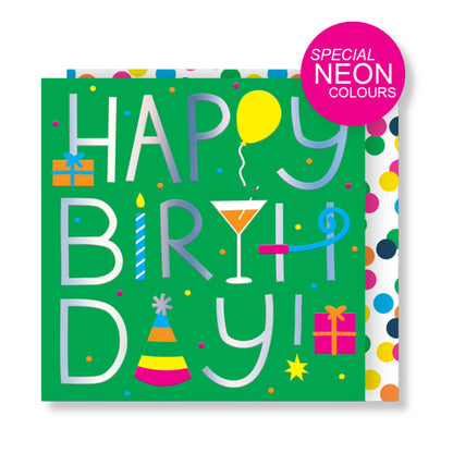 Happy Birthday! Card Neon Party Celebration Embossed & Foiled Kazoo Range