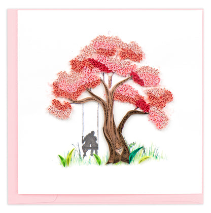 Quilling A Couple In Love Cherry Blossom Tree Hand-Finished Art Greeting Card