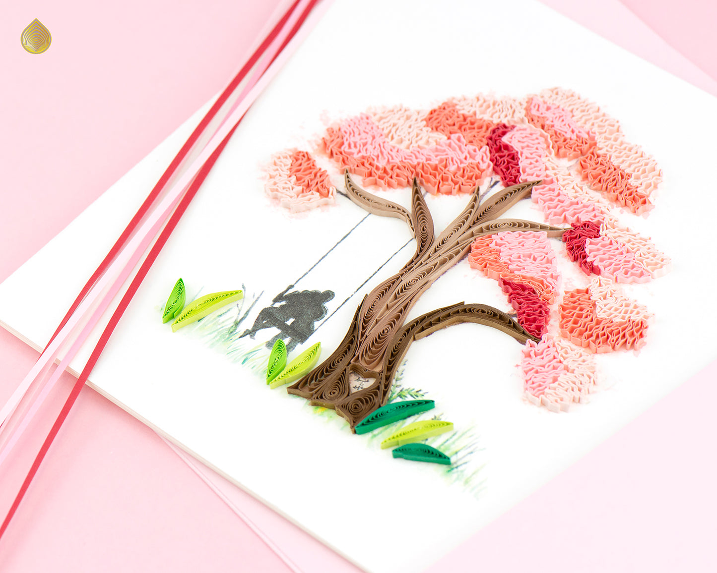 Quilling A Couple In Love Cherry Blossom Tree Hand-Finished Art Greeting Card