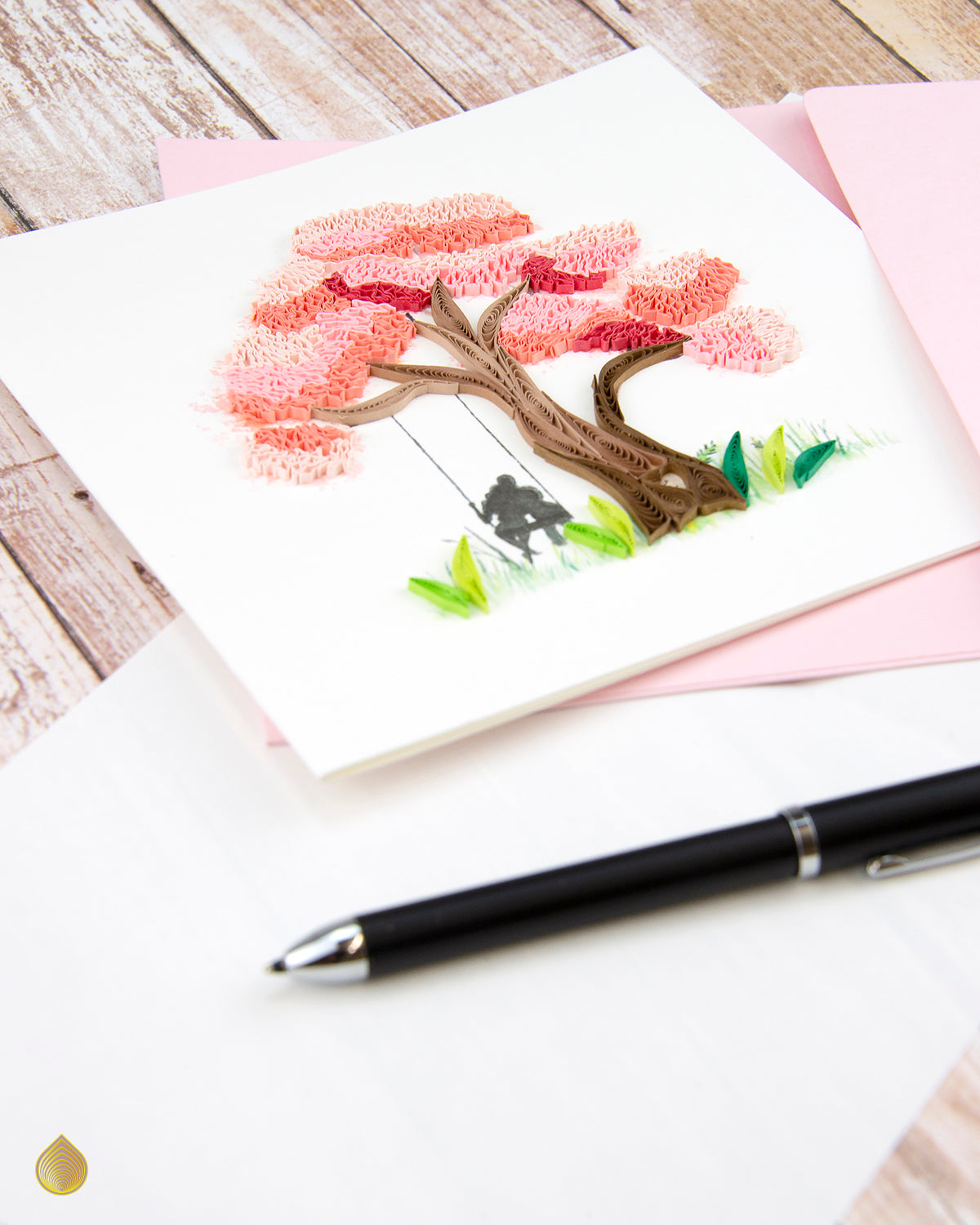 Quilling A Couple In Love Cherry Blossom Tree Hand-Finished Art Greeting Card