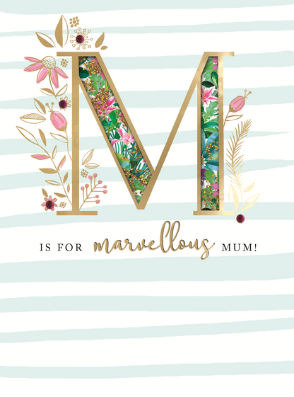 M Is For Marvellous Mum Embellished Mother's Day Card