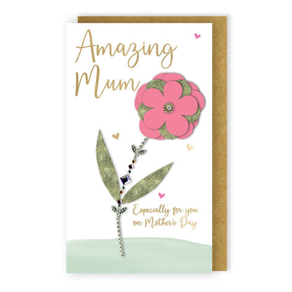 Hand-Finished Mother's Day Card Amazing Mum Embellished Flower Champagne Card