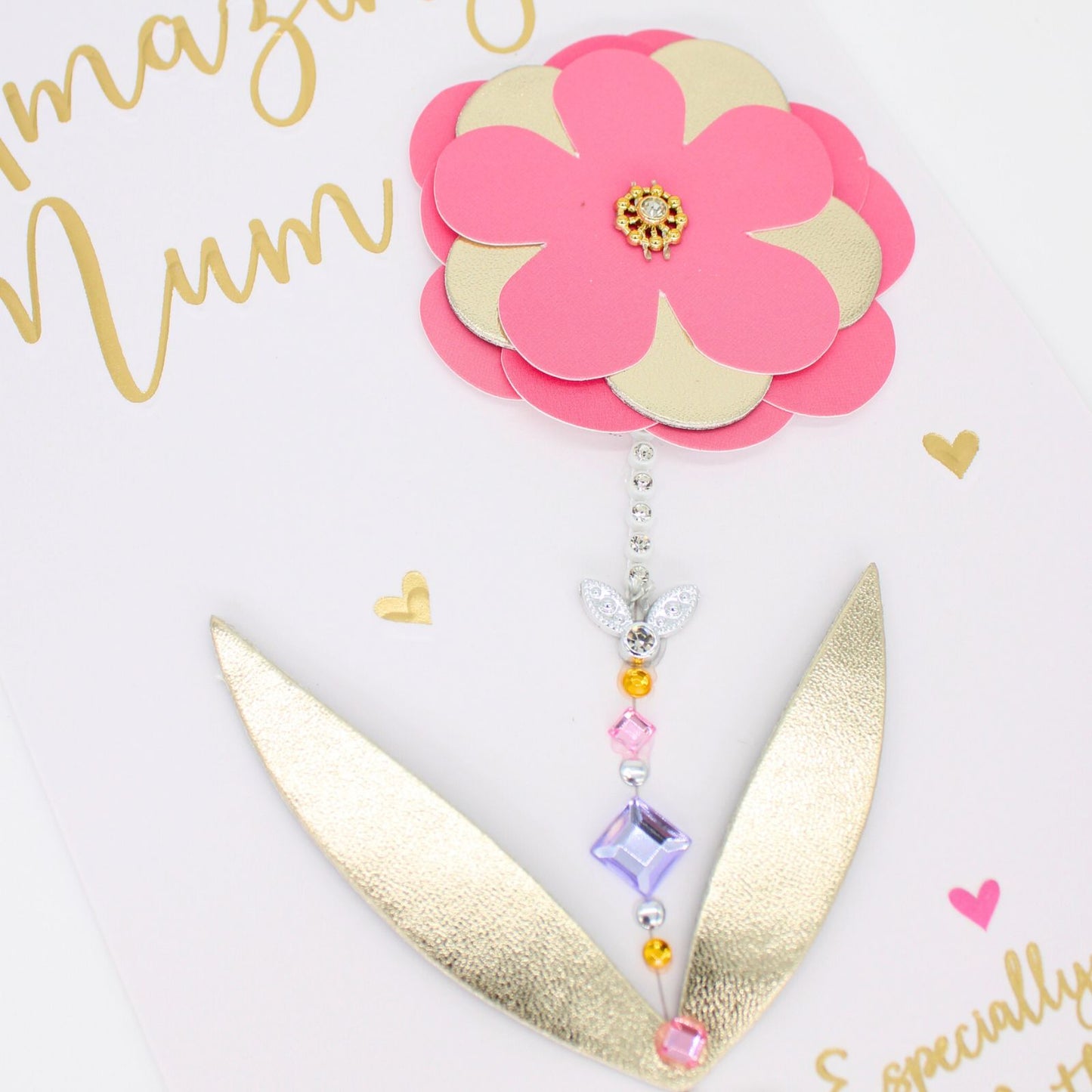 Hand-Finished Mother's Day Card Amazing Mum Embellished Flower Champagne Card