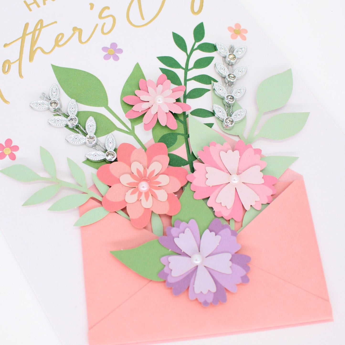 Hand-Finished Mother's Day Card Embellished Sending So Much Love Champagne Card