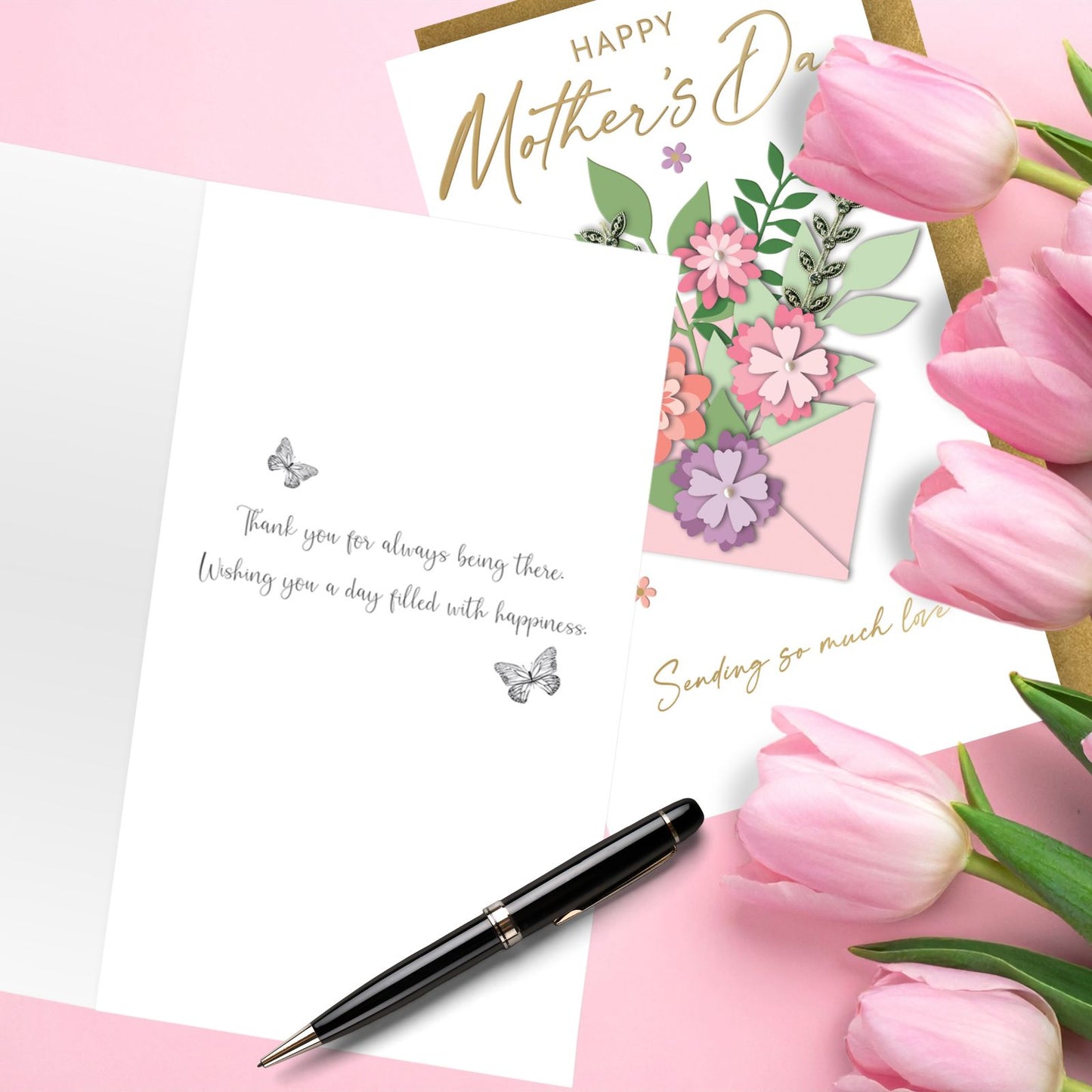 Hand-Finished Mother's Day Card Embellished Sending So Much Love Champagne Card