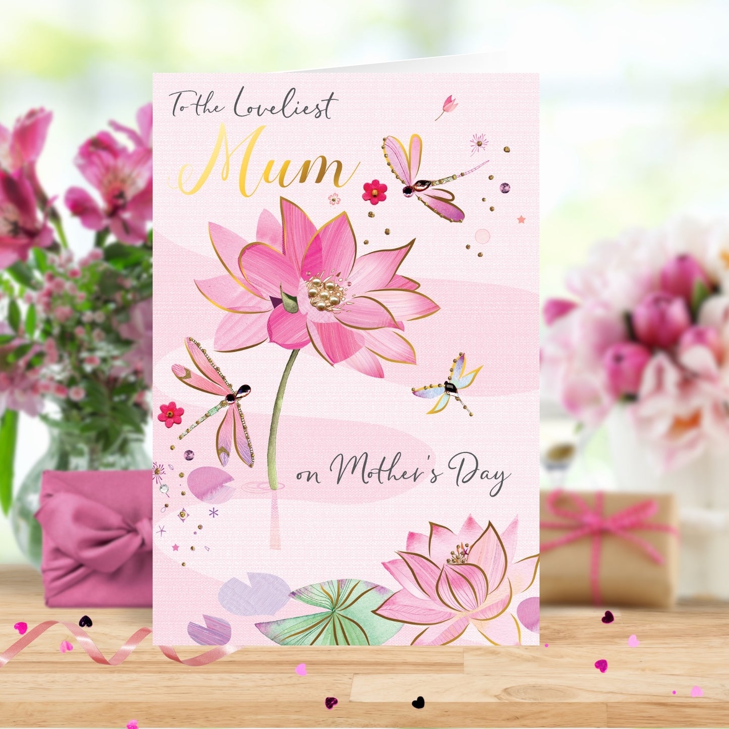 Mother's Day Card Loveliest Mum Embellished Lily Pads