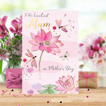 Mother's Day Card Loveliest Mum Embellished Lily Pads