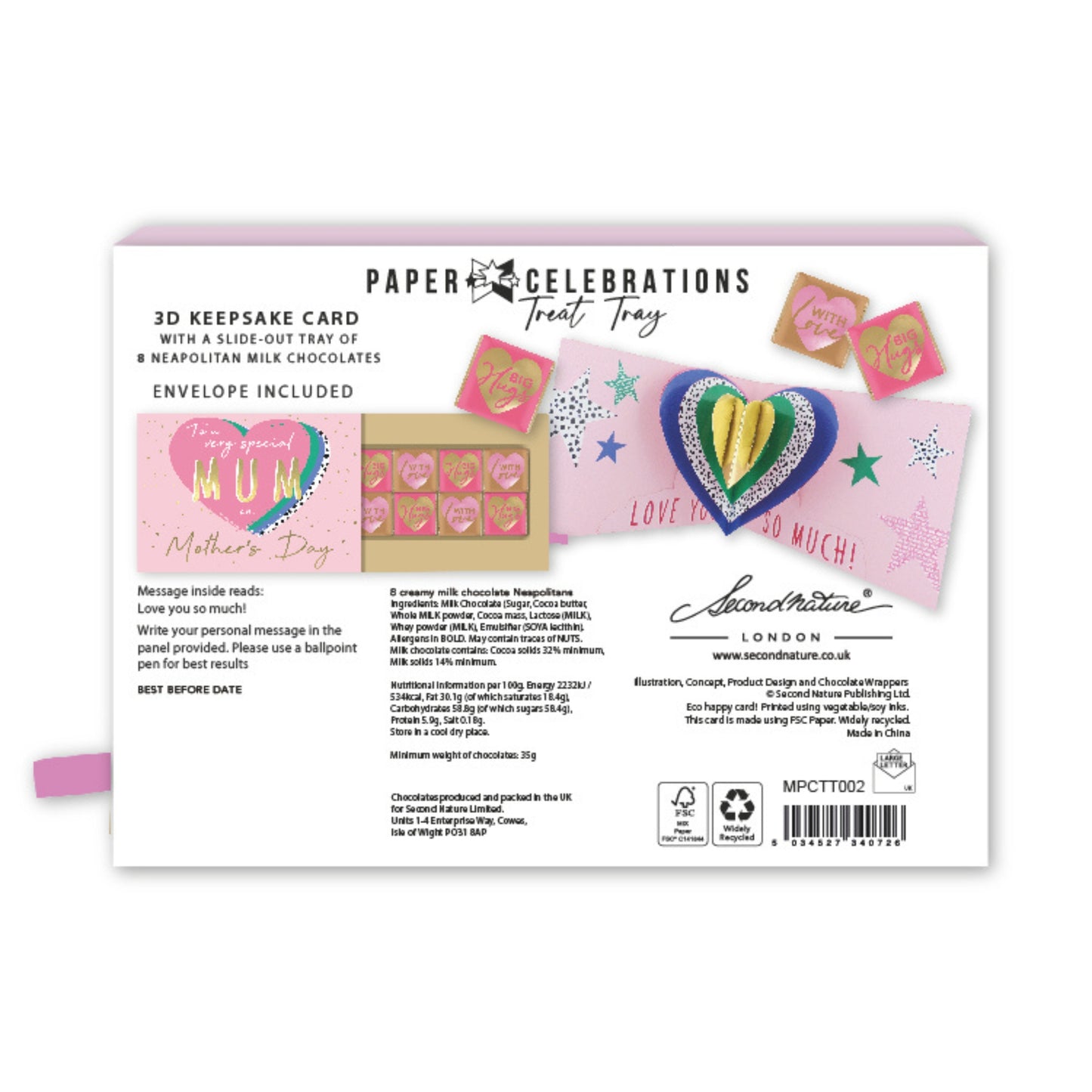 Pop Up Card & Chocolate Gift Box Love You Mum Mother's Day Card & Gift