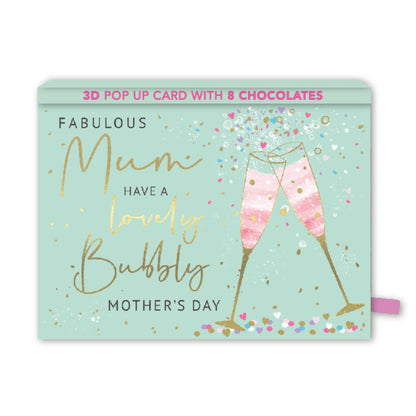 Pop Up Card & Chocolate Gift Box Lovely Bubbly Mum Mother's Day Card & Gift