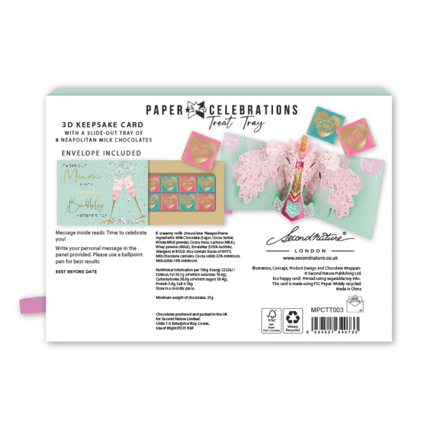 Pop Up Card & Chocolate Gift Box Lovely Bubbly Mum Mother's Day Card & Gift