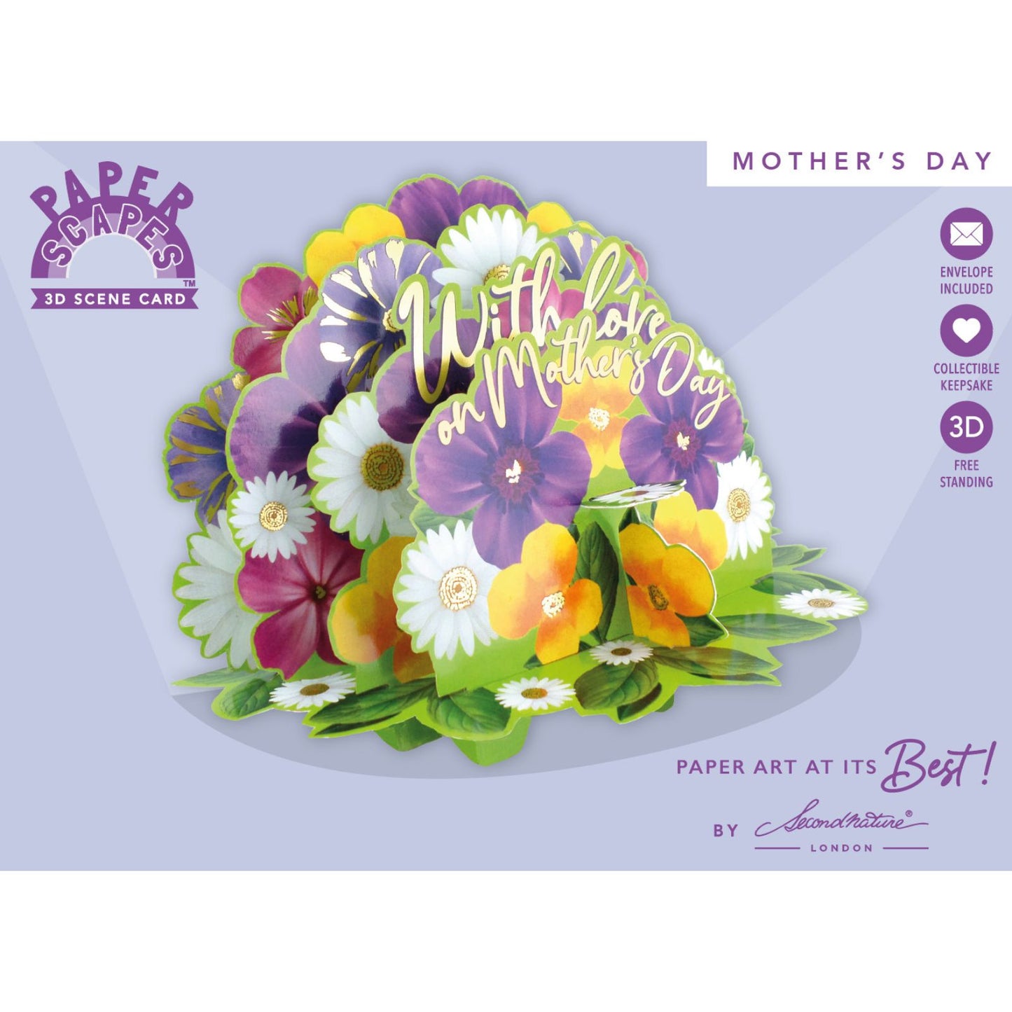 Paper Scapes Mother's Day Card 3D Pop Up Pansies With Love On Mother's Day Scene
