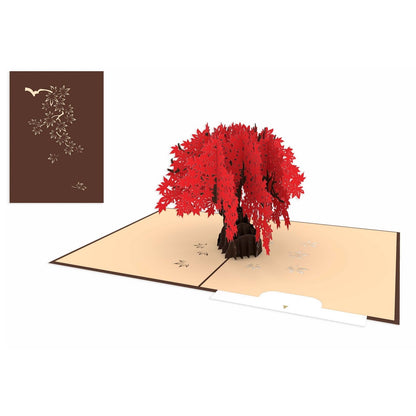 Origamo Pop-Up Greeting Card Red Bonsai Tree Handmade Fold-Out 3D Occasion Cards