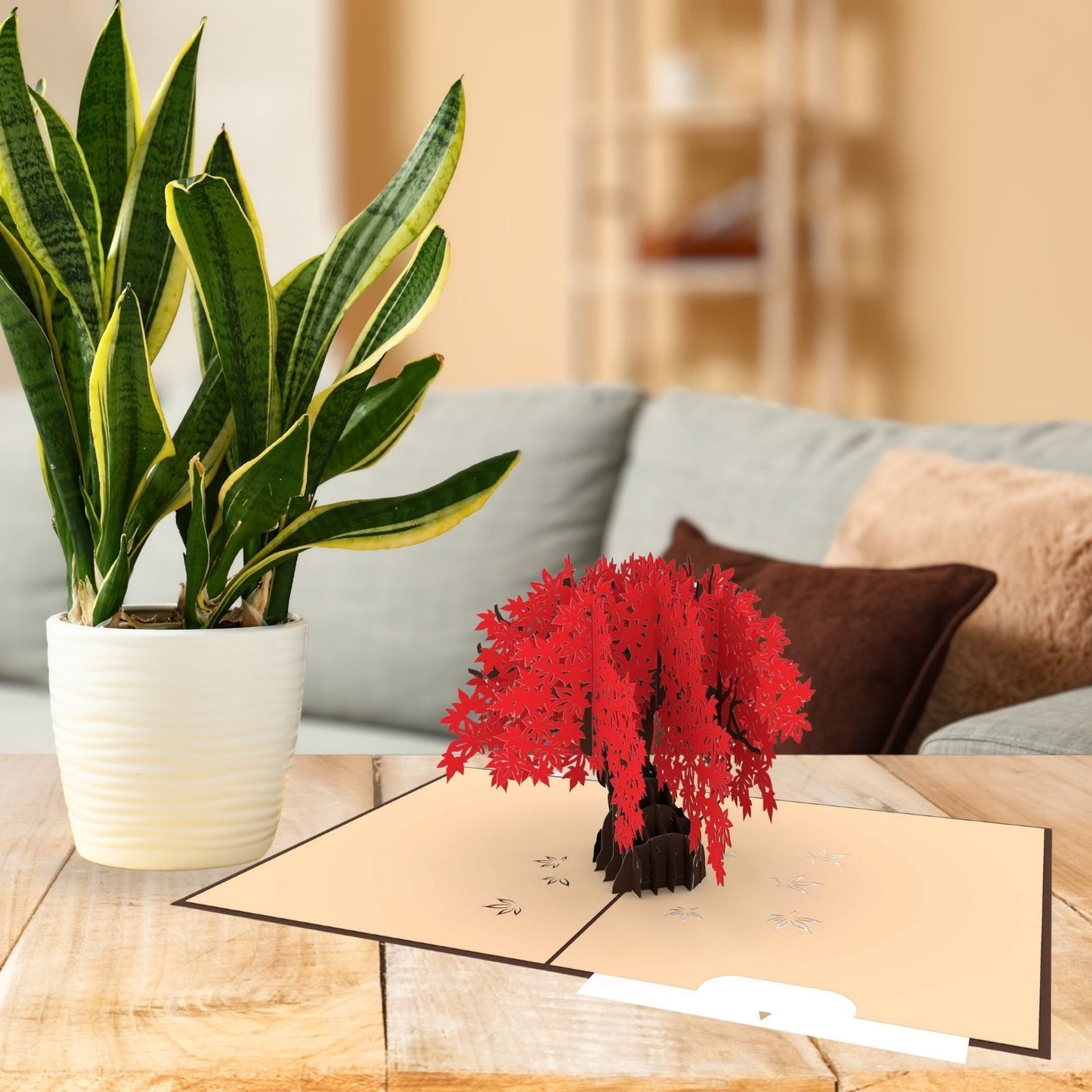 Origamo Pop-Up Greeting Card Red Bonsai Tree Handmade Fold-Out 3D Occasion Cards