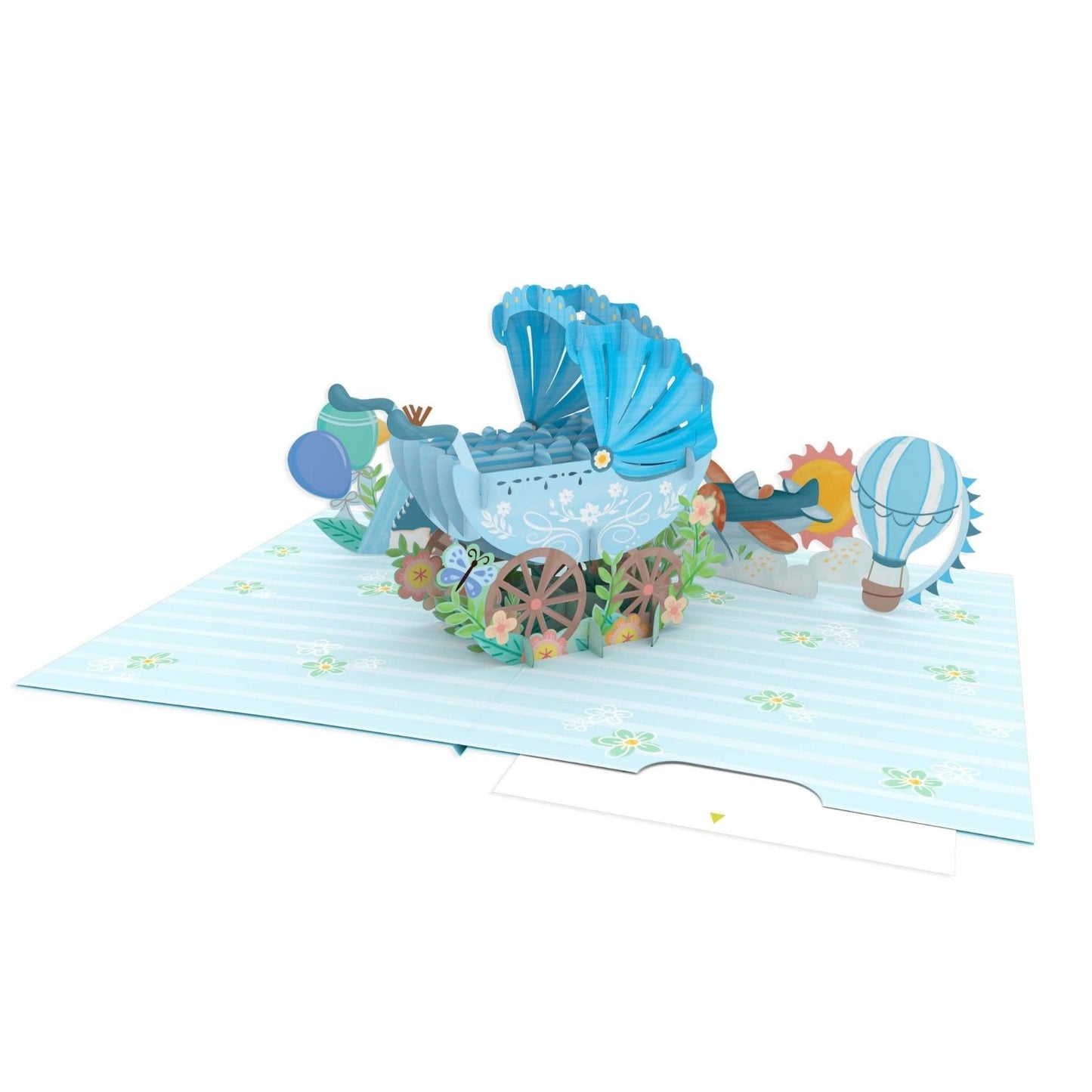 Origamo Pop-Up Greeting Card New Baby Boy Blue Pram Handmade Fold-Out 3D Cards