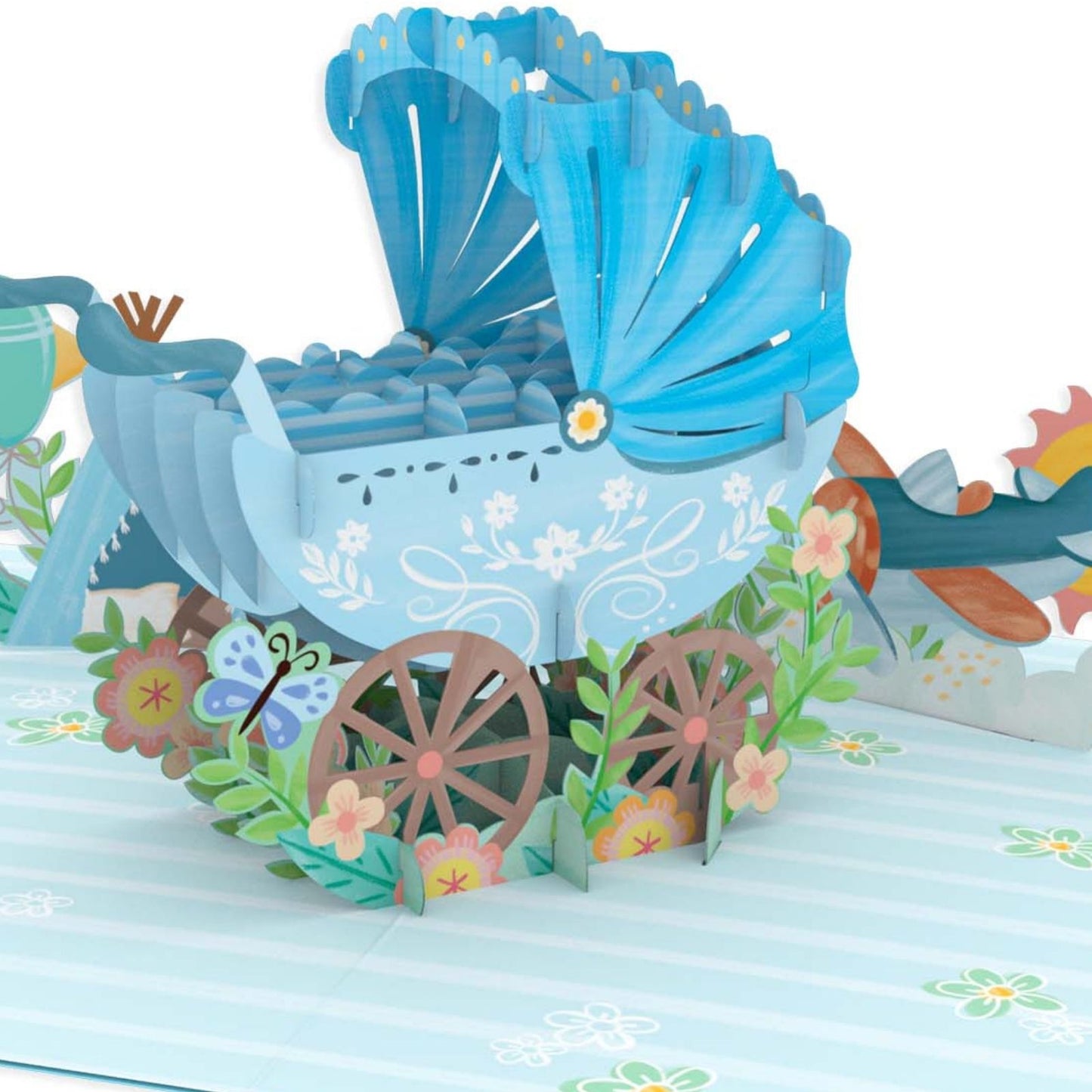 Origamo Pop-Up Greeting Card New Baby Boy Blue Pram Handmade Fold-Out 3D Cards