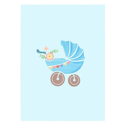 Origamo Pop-Up Greeting Card New Baby Boy Blue Pram Handmade Fold-Out 3D Cards