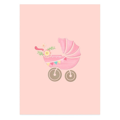 Origamo Pop-Up Greeting Card New Baby Girl Pink Pram Handmade Fold-Out 3D Cards