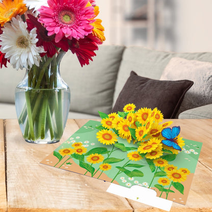 Origamo Pop-Up Greeting Card Sunflowers Handmade Fold-Out 3D Any Occasion Cards