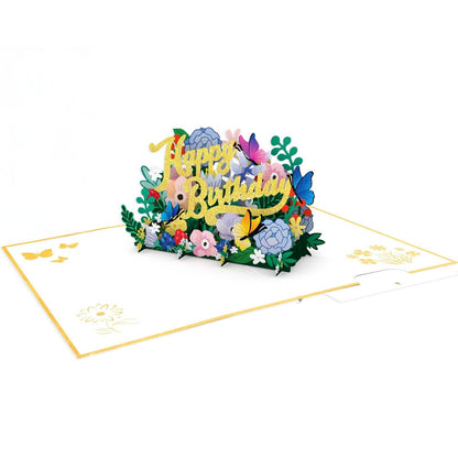 Origamo Pop-Up Greeting Card Happy Birthday Flowers Handmade Fold-Out 3D Cards