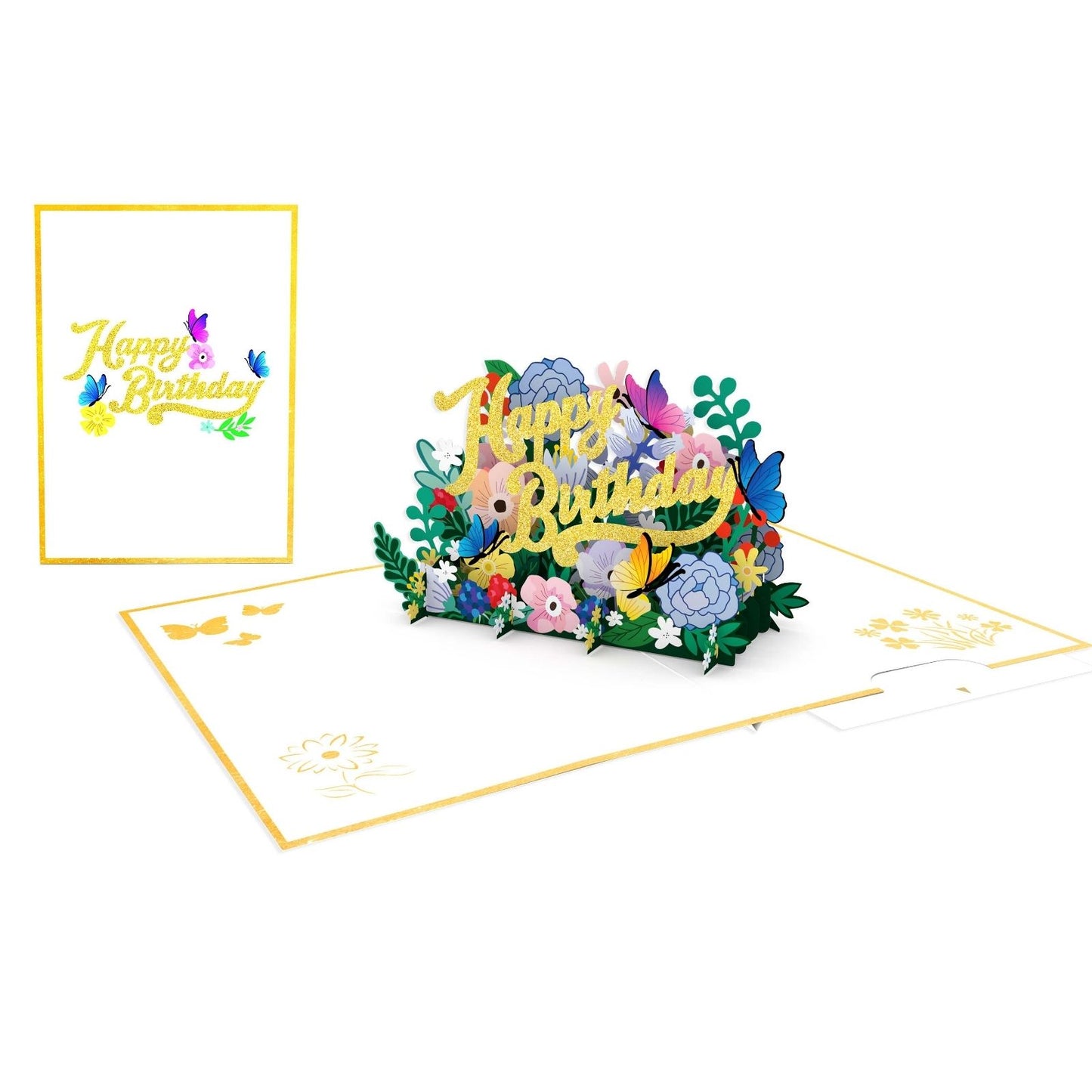 Origamo Pop-Up Greeting Card Happy Birthday Flowers Handmade Fold-Out 3D Cards