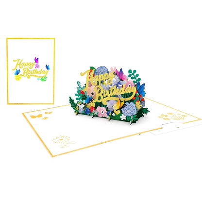 Origamo Pop-Up Greeting Card Happy Birthday Flowers Handmade Fold-Out 3D Cards