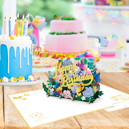 Origamo Pop-Up Greeting Card Happy Birthday Flowers Handmade Fold-Out 3D Cards