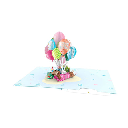 Origamo Pop-Up Brithday Card Sausage Dog Balloons Handmade Fold-Out 3D Cards