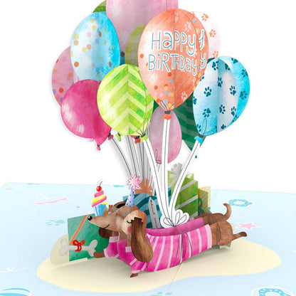 Origamo Pop-Up Brithday Card Sausage Dog Balloons Handmade Fold-Out 3D Cards