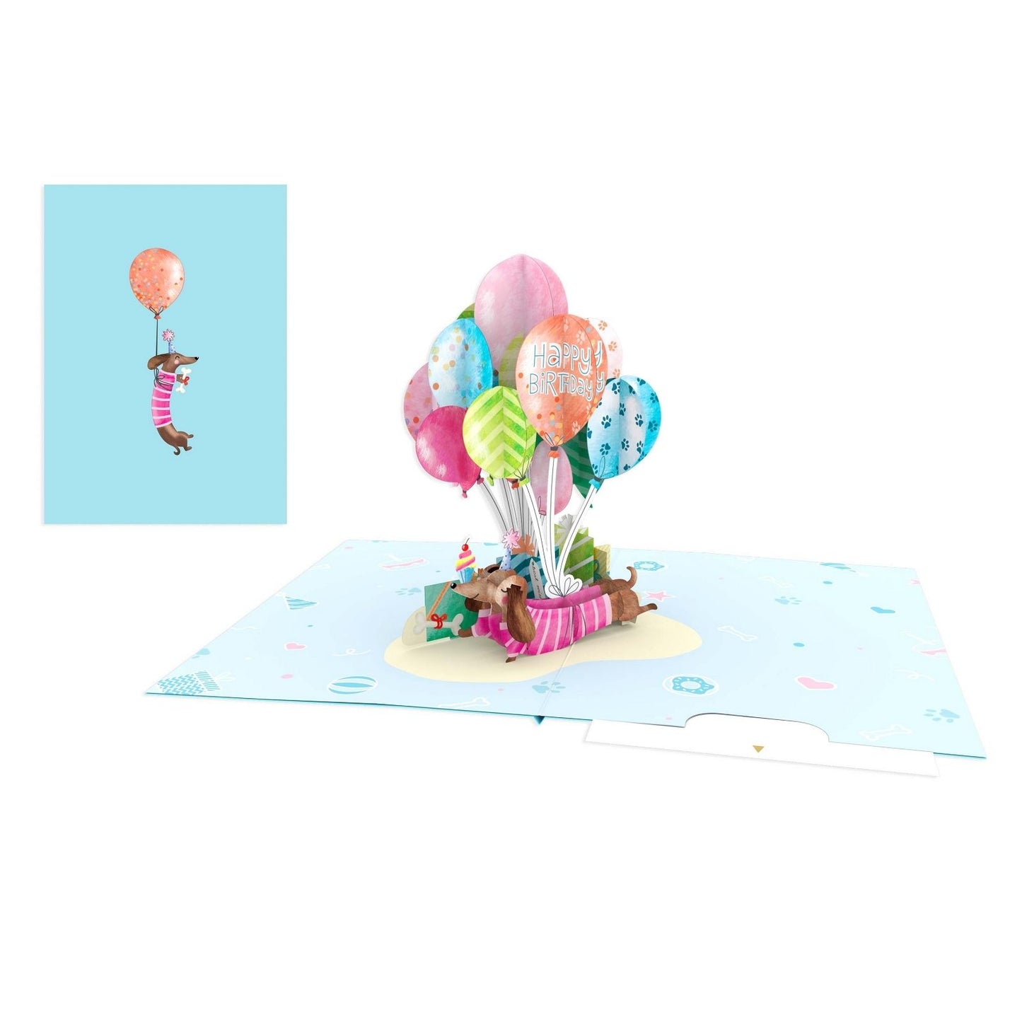 Origamo Pop-Up Brithday Card Sausage Dog Balloons Handmade Fold-Out 3D Cards