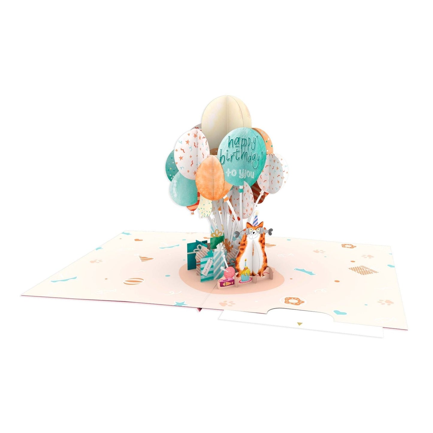 Origamo Pop-Up Birthday Card Ginger Cat Balloons Handmade Fold-Out 3D Cards