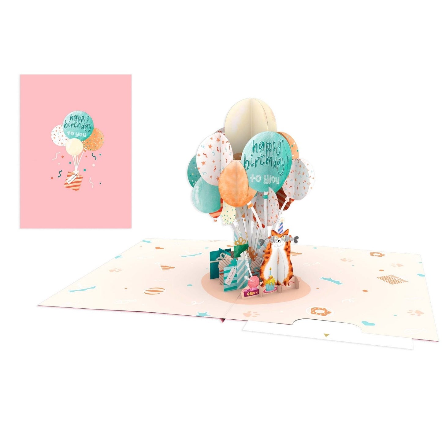 Origamo Pop-Up Birthday Card Ginger Cat Balloons Handmade Fold-Out 3D Cards