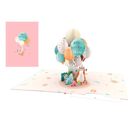 Origamo Pop-Up Birthday Card Ginger Cat Balloons Handmade Fold-Out 3D Cards
