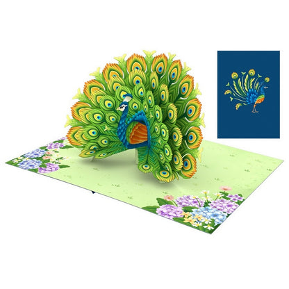 Origamo Pop-Up Greeting Card Peacock Handmade Fold-Out 3D Any Occasion Cards
