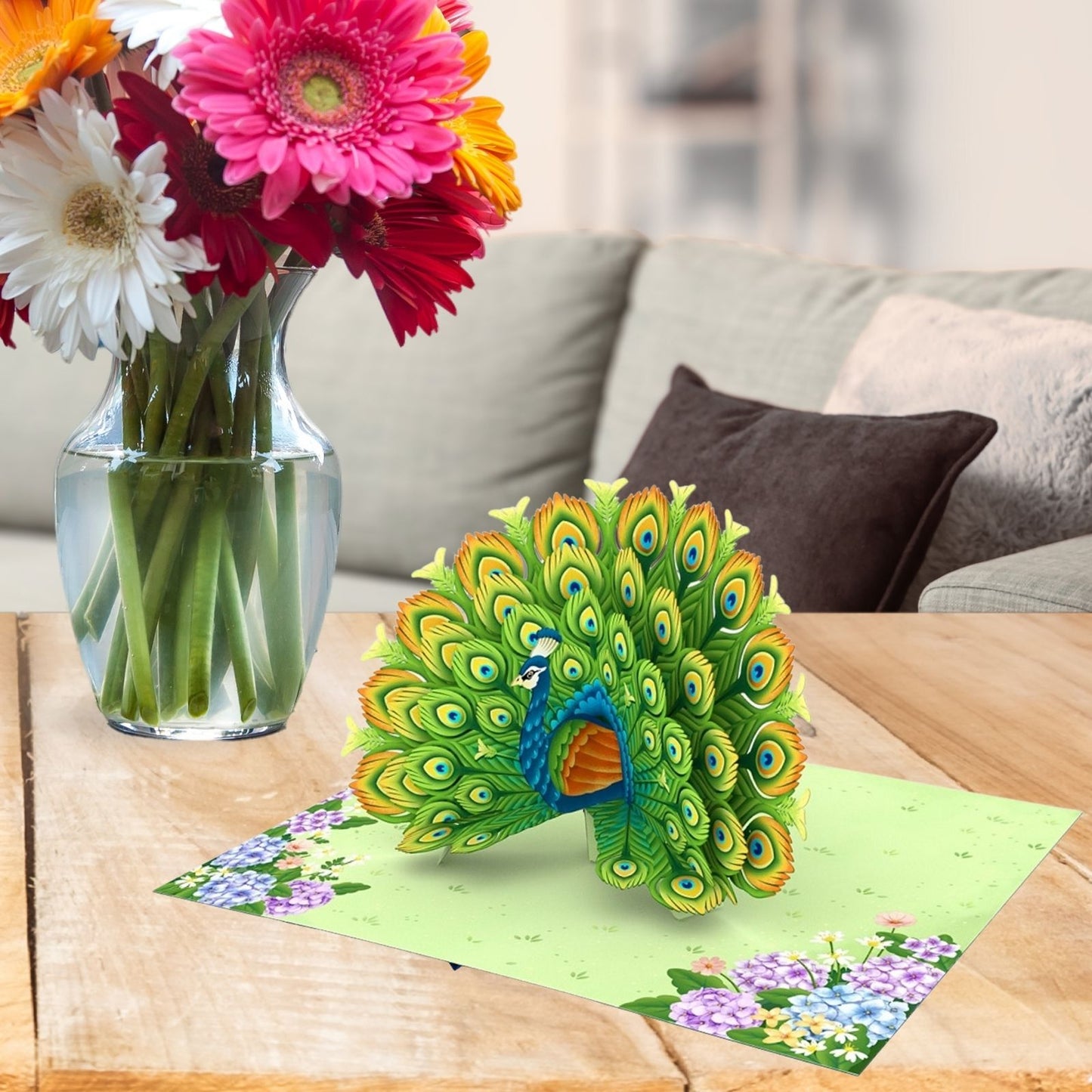 Origamo Pop-Up Greeting Card Peacock Handmade Fold-Out 3D Any Occasion Cards