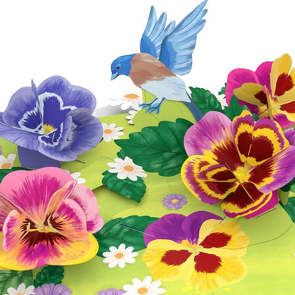 Origamo Pop-Up Greeting Card Pansies Handmade Fold-Out 3D Any Occasion Cards