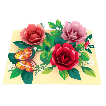 Origamo Pop-Up Greeting Card Roses Handmade Fold-Out 3D Any Occasion Cards