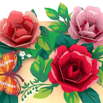 Origamo Pop-Up Greeting Card Roses Handmade Fold-Out 3D Any Occasion Cards